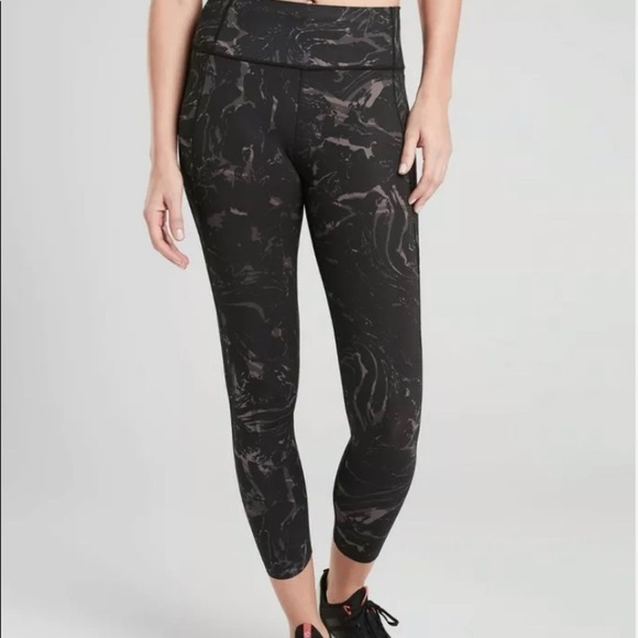 ATHLETA Black Marble Velocity Laser Cut Running Leggings sz Small Womens - Picture 1 of 7